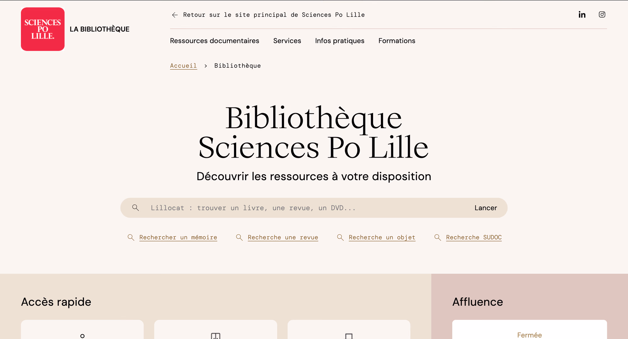 Accueil de la bibliothèque Sciences Po Lille